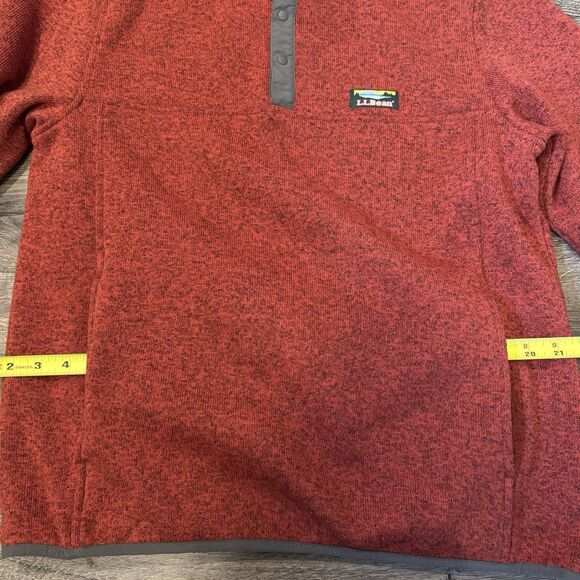 L.L. Bean Sweater Mens Medium Red Slightly Fitted 1/4 Snap Mock Fleece Pullover - Picture 8 of 10